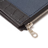 L字型ファスナーミニウォレット(ブラッククロコ×ネイビーシュリー)