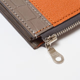 L字型ファスナーミニウォレット(グレークロコ×オレンジシュリー)