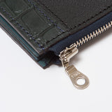 L字型ファスナーミニウォレット(ネイビークロコ×ブラックシュリー)