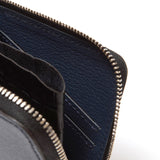 L字型ファスナーミニウォレット(ブラッククロコ×ネイビーシュリー)