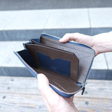 L字型ファスナーロングウォレット(ネイビー×ブラウン)