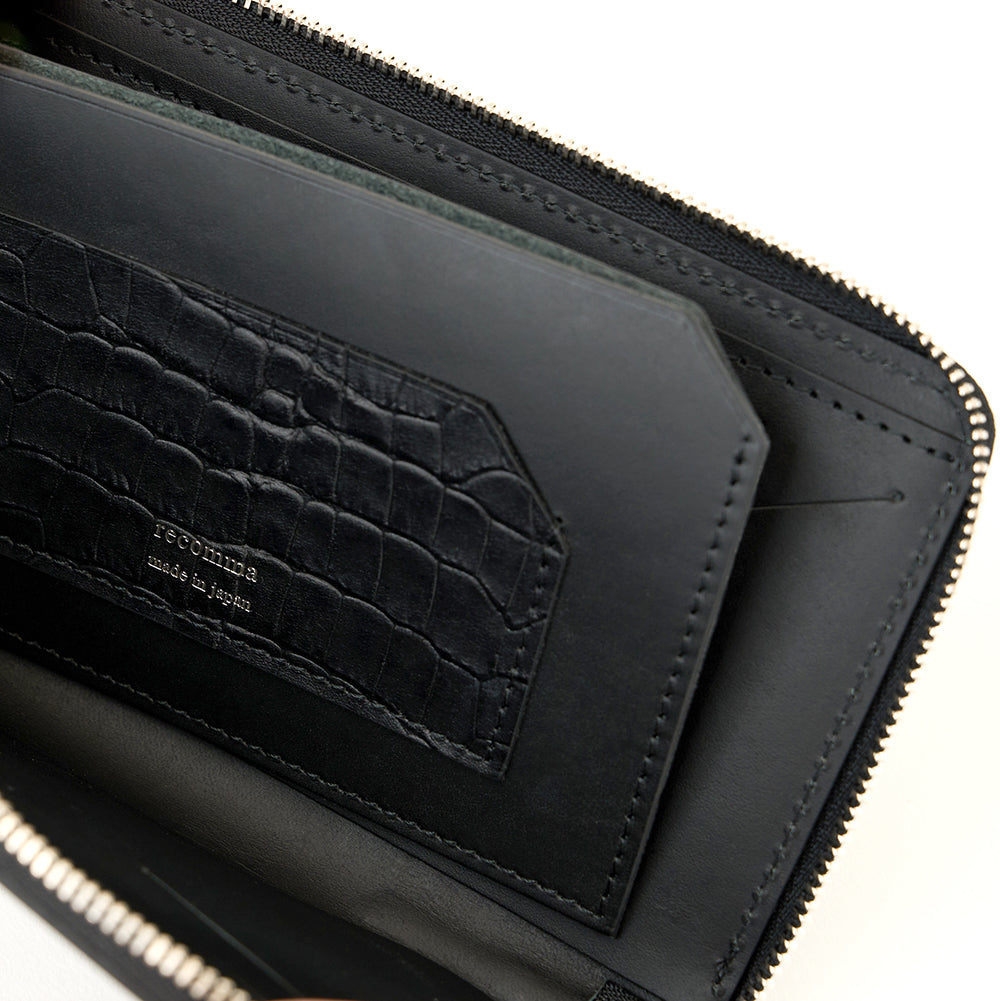 【Special Price/数量限定】L字型ファスナーロングウォレット(ブラッククロコ×ブラックスムース)
