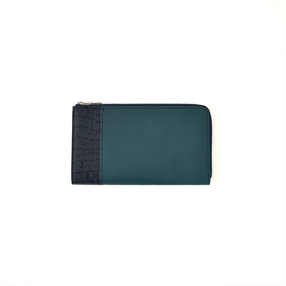 【Special Price/数量限定】L字型ファスナーロングウォレット(ブラッククロコ×ネイビースムース)